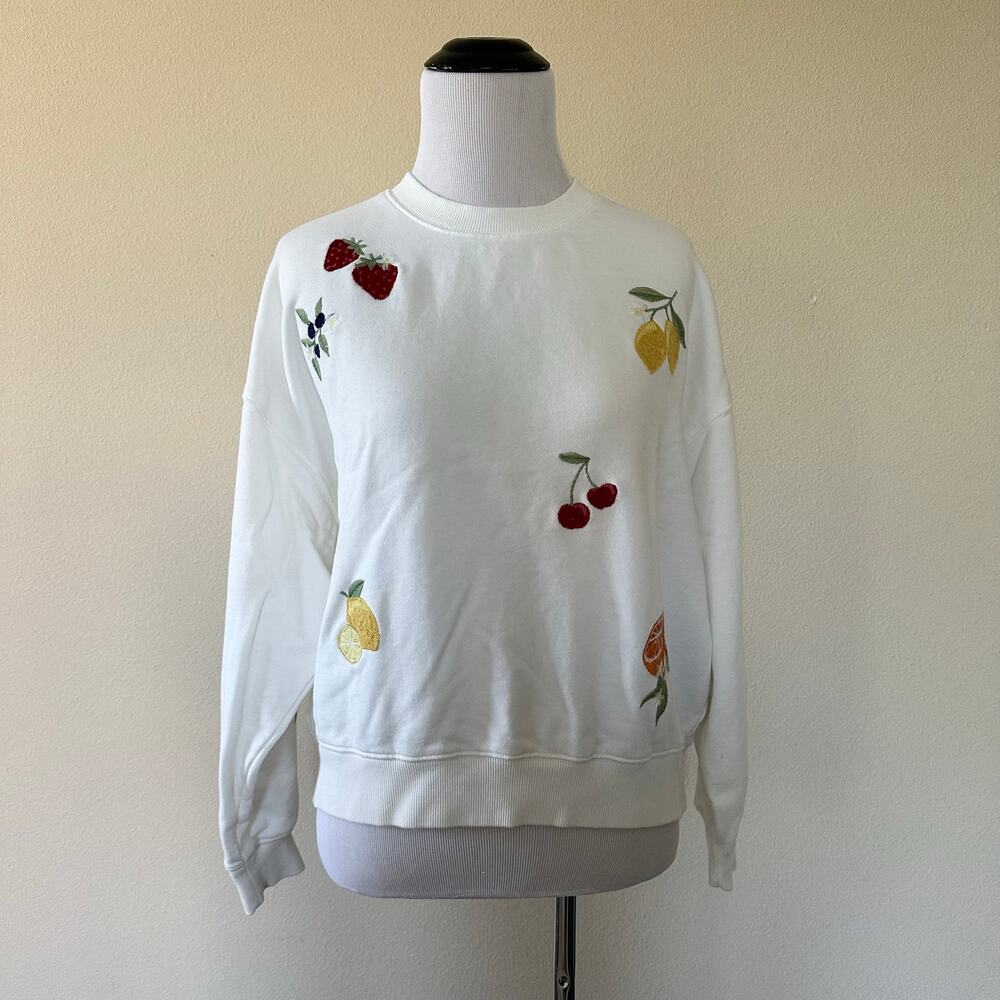 AQUA Fruit Embroidered Sweatshirt 100% Cotton Bloomingdale's Exclusive Size S